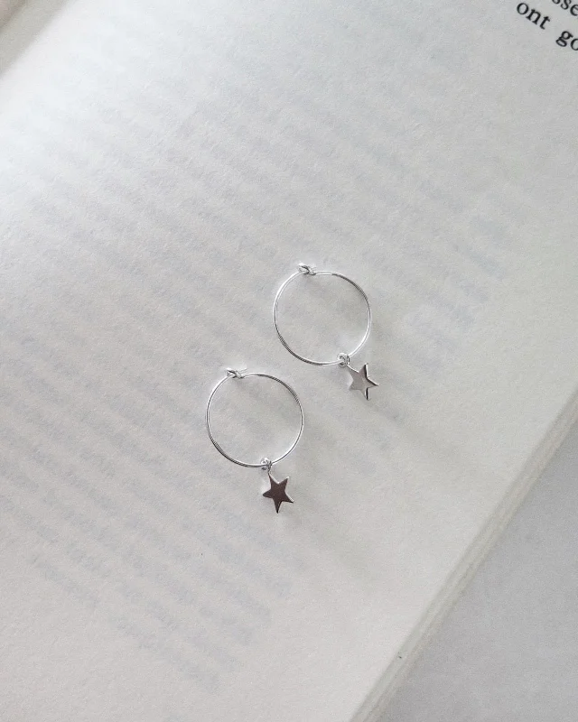 Party Earrings for Bridesmaids-Star Hoop Earrings  - Sterling Silver