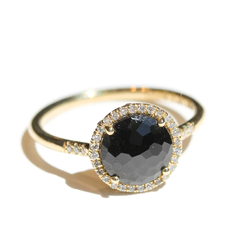 Custom Wedding Band with Diamonds-Black Spinel Halo Ring