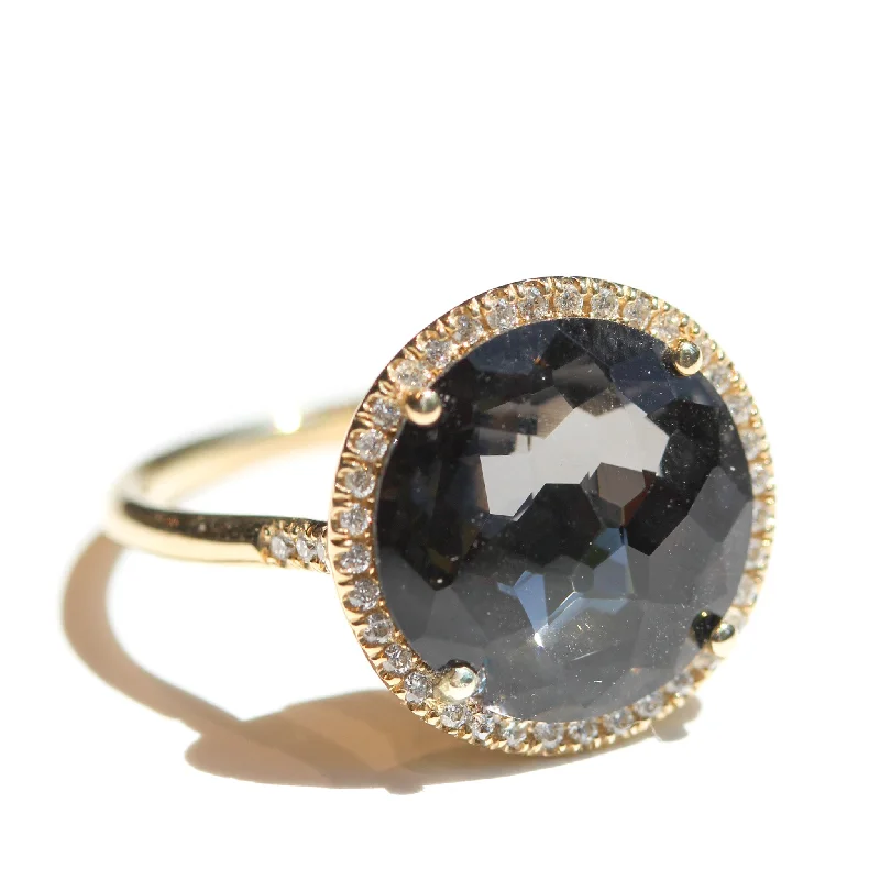 Heart Shaped Engagement Ring-Black Night Topaz Halo Ring