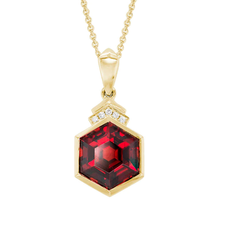 Customizable Gold Necklace-Hexagon Garnet Necklace with Diamond Accents