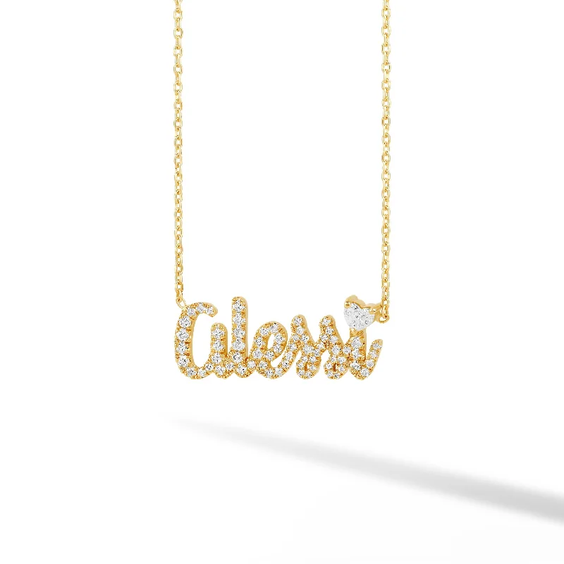 Double Chain Necklace-Diamond Custom Name Necklace with One Floating Heart Diamond