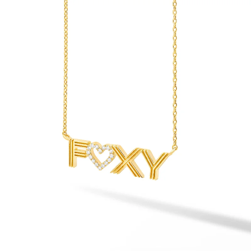 High-End Gold Necklace-Fluted Diamond Heart Name Necklace