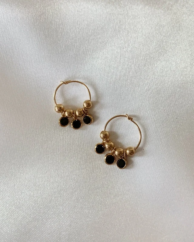 Fashionable Stud Earrings-Triple Black CZ Hoop Earrings  - 14k Yellow Gold Fill