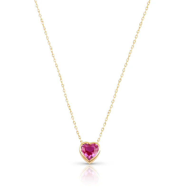 Modern Wedding Necklace-Custom Solitaire Gemstone Bezel Heart Necklace