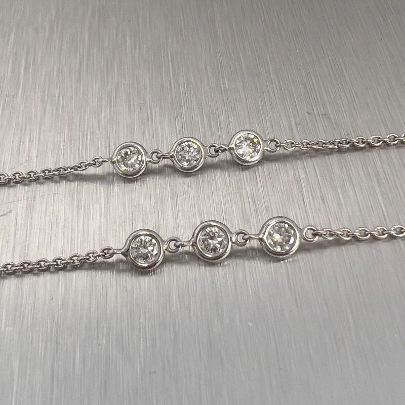 Casual Necklace for Women-14k White Gold Princess & Round Diamond Station Necklace 3.50ctw 36.5"