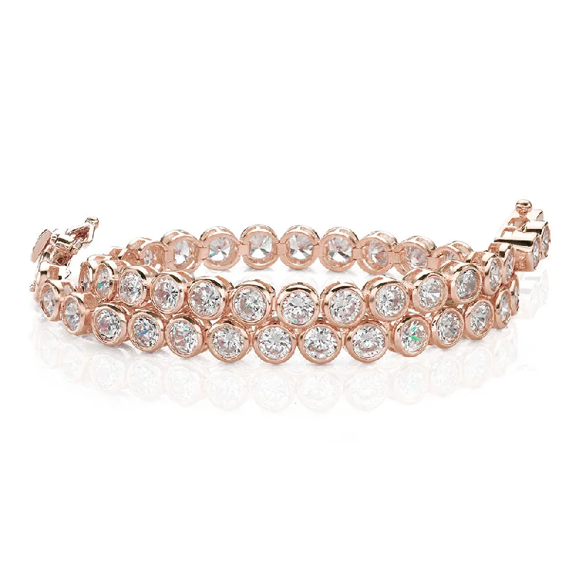 Simple Silver Bangle-Round Brilliant tennis bracelet with 5.28 carats* of diamond simulants in 10 carat rose gold