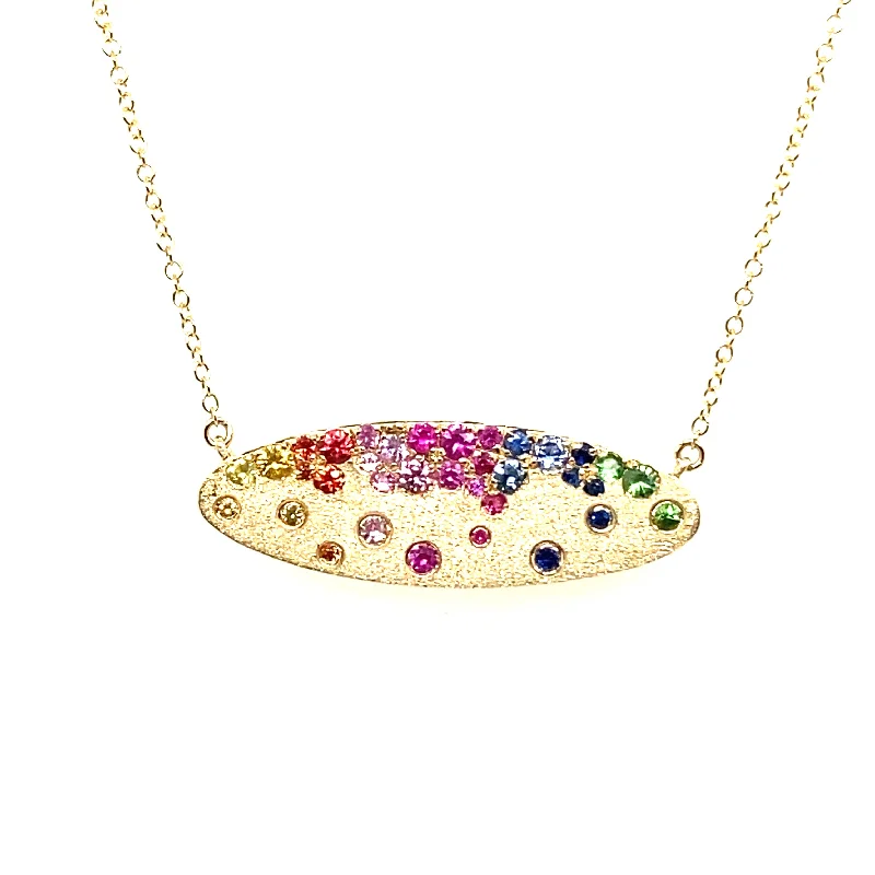 Gold Necklace with Diamonds-Rainbow Sapphire Oval Confetti Necklace