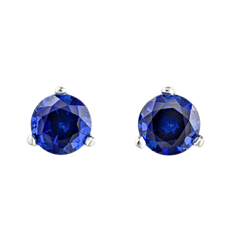 Round Diamond Earrings-Blue Sapphire Martini Stud Earrings