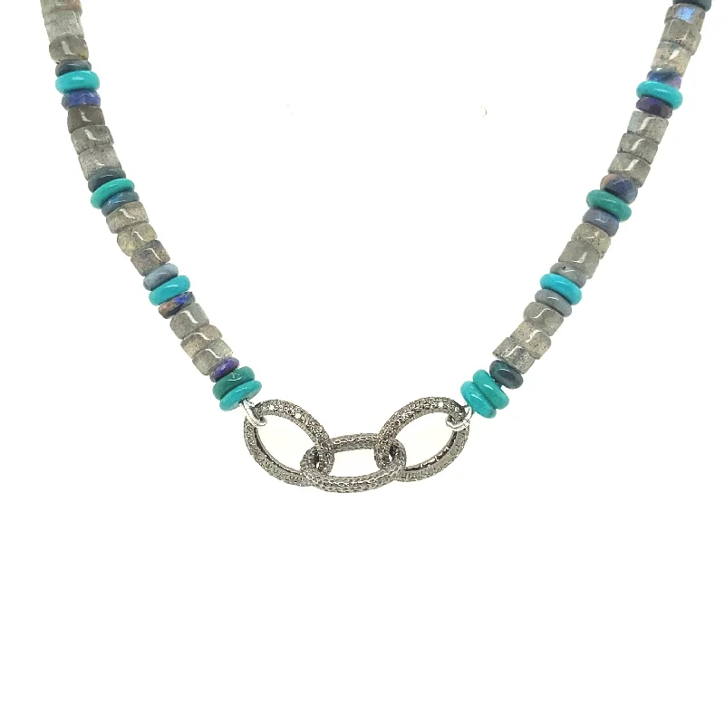 Customizable Wedding Necklace-Australian Opal, Labradorite, Turquoise Beaded Choker