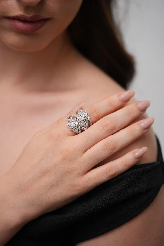 Heart Shaped Engagement Ring-Oversized Baguette Diamond Cocktail Statement Ring