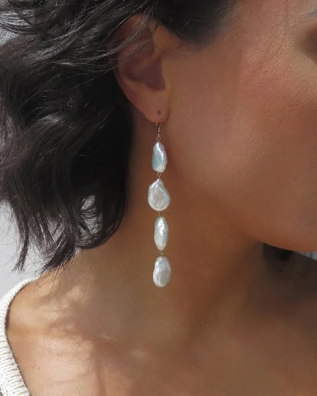 Large Dangle Earrings-Freshwater Pearl Waterfall Earrings