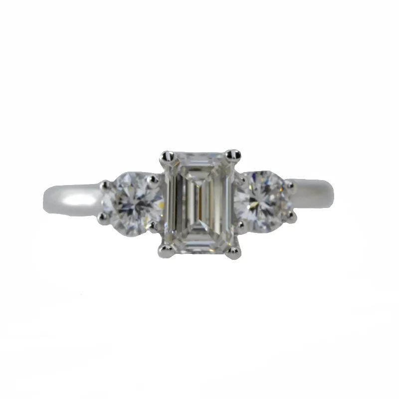 Vintage Engagement Ring with Diamonds-14K Gold Lab Grown 1.60 Ct 3 Stone Emerald Cut Diamond Ring