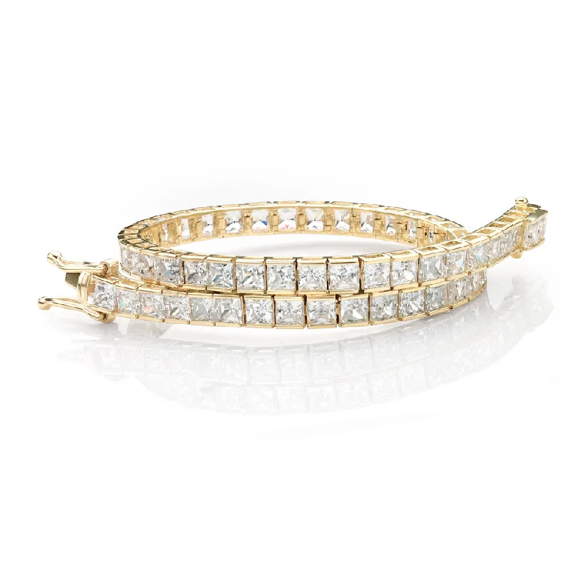 Sparkling Gold Bracelet for Women-Princess Cut tennis bracelet with 11.34 carats* of diamond simulants in 10 carat yellow gold